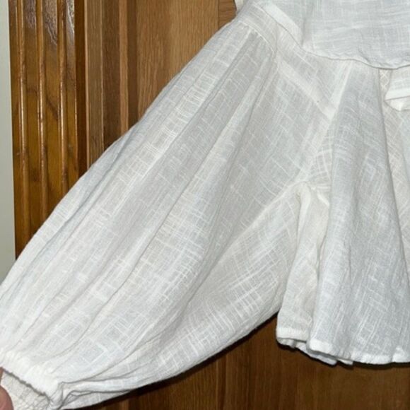 Free People Zuri White Balloon Sleeve Cropped Open Back Ruffle Blouse - Picture 7 of 13